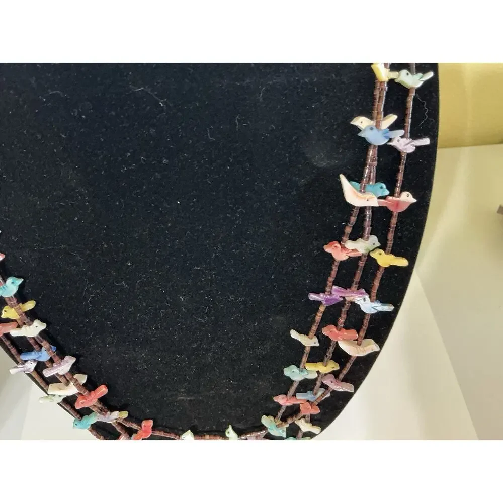 Vtg Fetish 3 Strand Zuni Necklace & Earrings Multi Color Fish Sterling 925